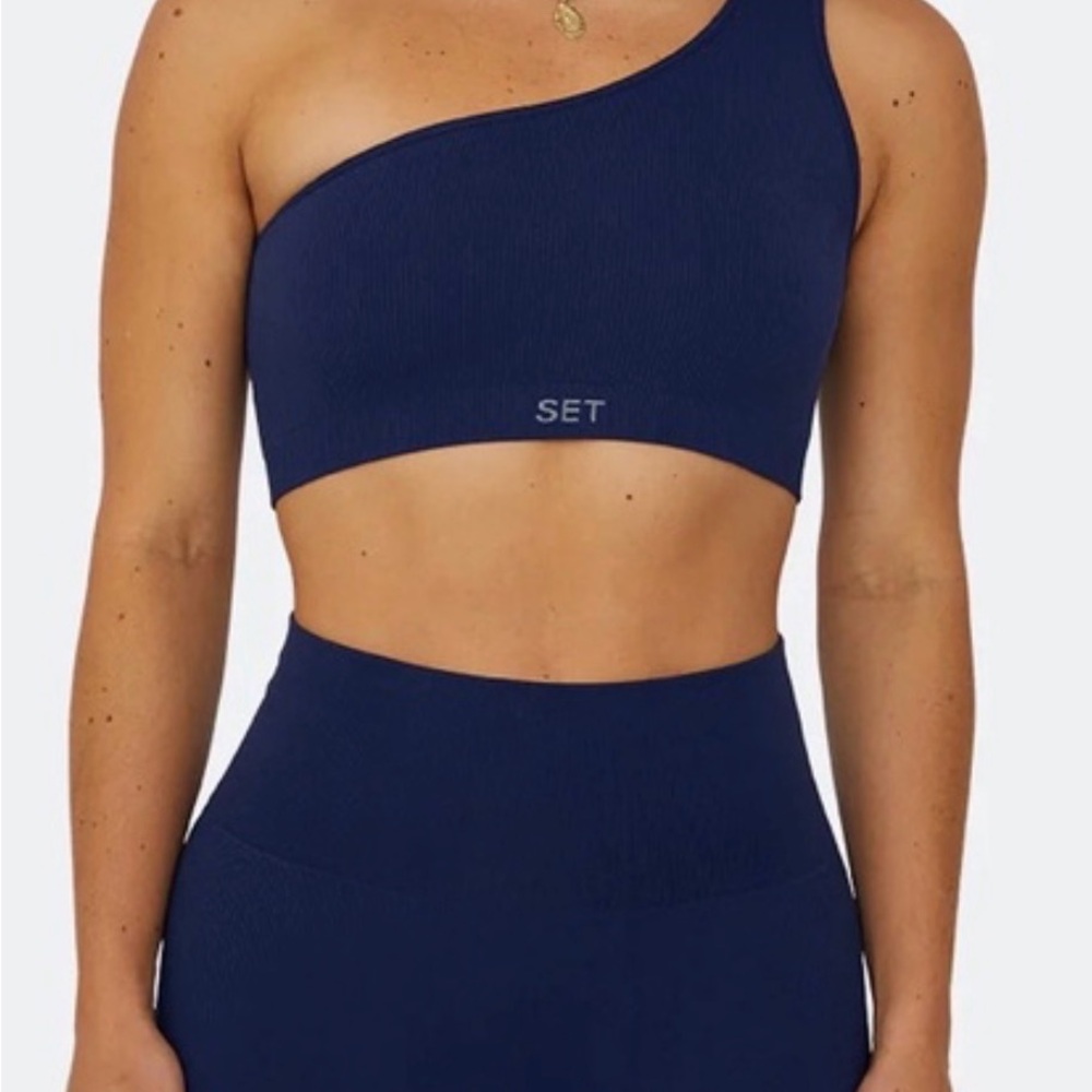 SET Active Sculptflex One-Shoulder Sports Bra Navy